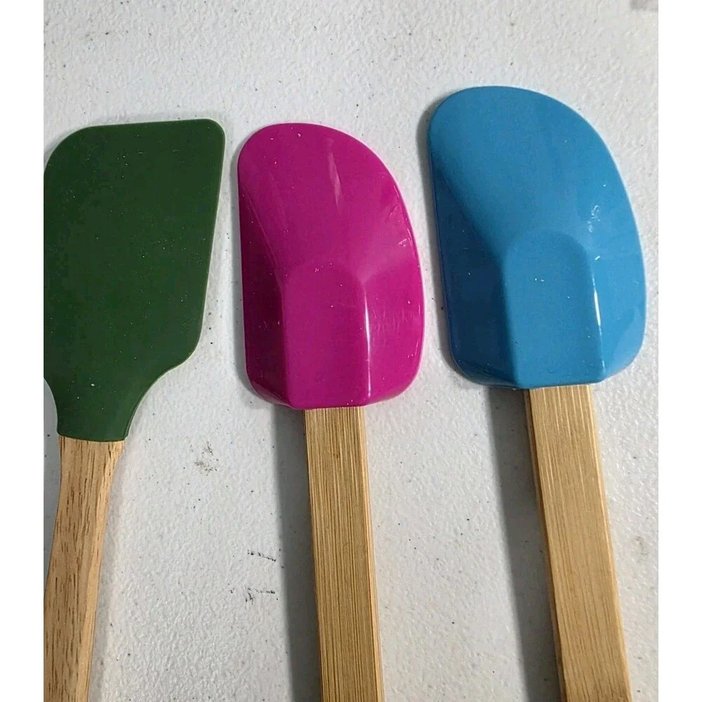 3 Spatulas Silicone Wood Handle Cookie Tester Life Is Best With Cookies Dessert